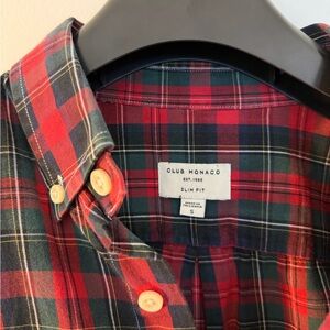 Club Monaco Red and Green Plaid Casual Shirt